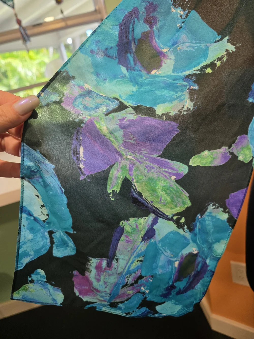Echo Silk Scarf Mermaidcore Vacation Watercolor Turquoise Blue Floral Print